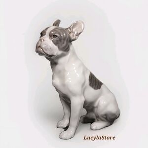 Royal Copenhagen French Bulldog #1452 - Vintage Porcelain Figurine Denmark 8 in